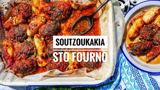 Soutzoukakia Sto Fourno  Greek spiced meatballs baked in an aromatic tomato sauce with potatoes [upl. by Alaj183]