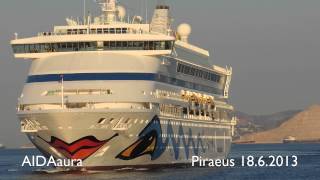 AIDAaura arrival at Piraeus Port [upl. by Ahsikar]