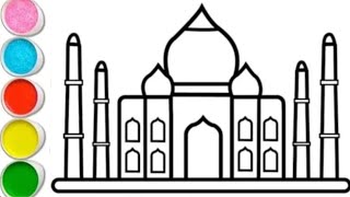 Beautiful Taj Mahal Drawing Painting Colouring for kids  How to draw Taj Mahal easy step by step [upl. by Emlyn792]