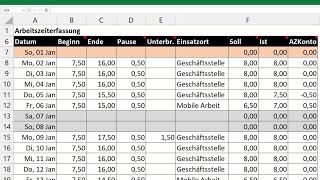 Excel automatische Arbeitszeiterfassung erstellen  Vorlage Zeiterfassung mit Überstunden Feiertage [upl. by Tacklind]