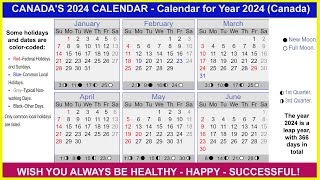 Calendar for Year 2024 Canada  Canadian solar calendar 2024 [upl. by Clinton]