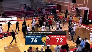 Texas AampM Commerce vs Incarnate Word wild fight breaks out during handshake line [upl. by Eniwtna]