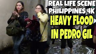 SUPER RAINY LIFE AND HEAVY FLOOD LIFE IN PEDRO GIL MALATE ERMITA MANILA WALKING TOUR IN PHILIPPINES [upl. by Pope349]