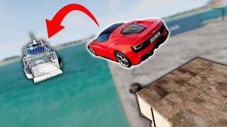 INSANE CAR TRICK SHOT INTO BOAT BeamNG Drive [upl. by Harutek122]