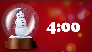 4 Minute Timer Christmas Music Animated Snowman Snow Globe White Numbers on Red [upl. by Lucienne710]