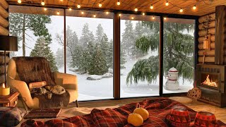 Snow Falling Day in Cozy Winter Cabin Ambience with Fireplace Sound and Relaxing Snowfall [upl. by Mapes]