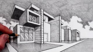 How to Draw in 2Point Perspective Modern House [upl. by Orran871]