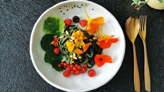 Easy Squid Ink Pasta With Nasturtium Pesto  Squid Ink Pasta  Nastrtium Pesto  Create A happy meal [upl. by Yoho]