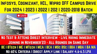 INFOSYS MASS HIRING  COGNIZANT amp WIPRO URGENT RECRUITMENT I HCL NEW HIRING  2024  20232018 BATCH [upl. by Aubrey343]