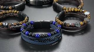 Mens Leather Bracelet  Handwoven Multilayer Combination  Accessory Fashion EasyToBuy [upl. by Willock]