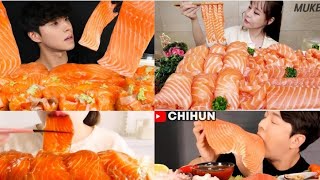 ASMR SALMON MUKBANG  Sashimi Sushi Noodles Salmon Mukbang Compilation [upl. by Rise485]