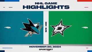 NHL Highlights  Sharks vs Stars  November 20th 2024 [upl. by Rennie736]