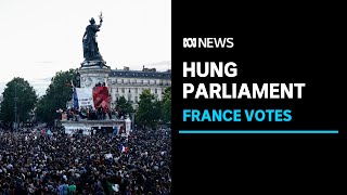 Farright misses out on majority hung parliament projected French election  ABC News [upl. by Auot]