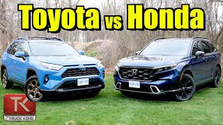 2023 Toyota RAV4 Hybrid vs Honda CRV Hybrid  Which FuelSipping Crossover is Best [upl. by Nikolai]