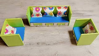 DIY Mini Sofa with Matchbox and Cardboard  How to Make Mini Sofa from cardboard [upl. by Oilalue]