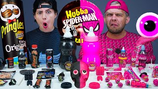 Mukbang Giant Eyeball Jelly amp Hubba Bubba 핑크 푸드 챌린지  주먹밥 교촌 허 치킨먹방 Pink Food Challange 2 Spidermans [upl. by Odlanier]