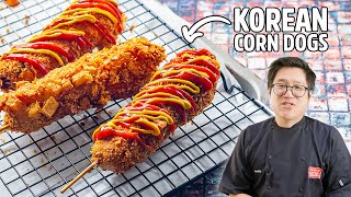 Crunchy Cheesy and Delicious Super Easy Korean Corn Dogs [upl. by Nebur49]