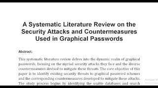 A Systematic Literature Review on the Security Attacks and Countermeasures Used in Graphical Passwor [upl. by Phila]