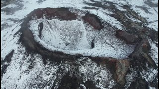 Drone explores 2021 Volcano in winter crater rim still hot 160224 4K [upl. by Dana]