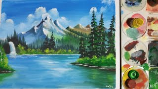 How to paint a simple landscape with Poster Colour  Natural Scenery Painting [upl. by Teirtza]