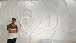 how to make wall mural plaster of Paris  big rose wall 3D mural [upl. by Kirt124]