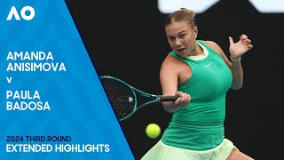 Amanda Anisimova v Paula Badosa Extended Highlights  Australian Open 2024 Third Round [upl. by Kelci]