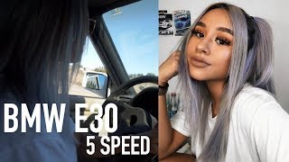 GIRLS FIRST TIME DRIVING STICK SHIFT ALONE  BMW E30 [upl. by Aleehs]