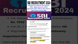 SBI RECRUITMENT 2024 Specialist Officer Recruitment 2024 shorts jobytshots [upl. by Nafets]