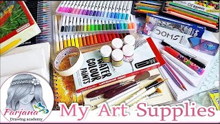 MY DRAWING SUPPLIES  Drawing Materials  Useful Art Supplies  Farjana Drawing Academy [upl. by Rodenhouse]