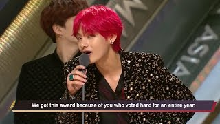 ENG SUB 2018 MAMA  BTS Acceptance Speech Mwave Global Choice [upl. by Rosanna]