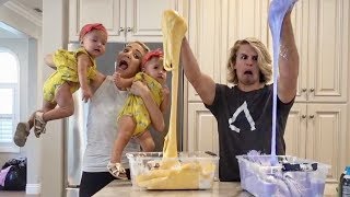 MAKING FLUFFY SLIME WITH 1 YEAR OLD TWIN BABIES DISASTER [upl. by Josler]