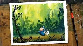 TOTORO  となりの トトロ 토토로  watercolor totoro painting demonstration이루다아트 [upl. by Fisa]