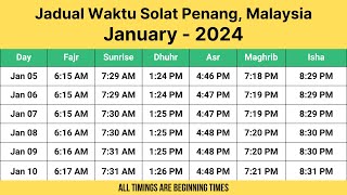 Penang Prayer Times January 2024  Jadual Waktu Solat Penang Malaysia [upl. by Ikaz]