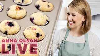 How to Make Blueberry Streusel Muffins  LIVESTREAM w Anna Olson [upl. by Ennahtebazile]