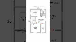 17 × 36 house plan  17 × 36 village plan  2BHK with bike parking design  shorts home houseplan [upl. by Haeluj]