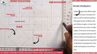 INTERPRETATION INTERPENETRATION OF A SQUARE PRISM AND A TRIANGULAR PRISM IN TECHNICAL DRAWING [upl. by Schrader922]