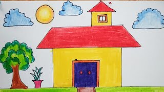 How to Draw A Level 1 House for Kids  Easy Drawing  Coloring and Painting for kids [upl. by Hsima]