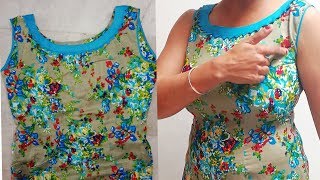 Sleeves less kurta cutting and stiching full tutorial with all tips designer neckline step by step [upl. by Mattland]