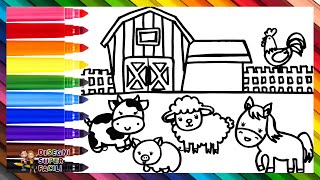 Disegnare e Colorare una Fattoria con Animali 🐮🐷🐔🐑🐴🌈 Disegni per Bambini [upl. by Adorne]