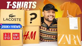 Best Branded TShirts For Men 🔥 Zara HampM Uniqlo Lacoste TShirt Haul 2023  ONE CHANCE [upl. by Dlanod638]