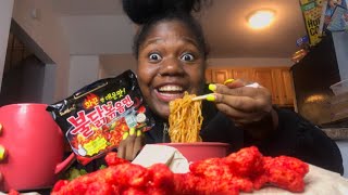 ASMR HOT CHEETOS w SPICY NOODLES samyang MUKBANG vickey cathey [upl. by Adnilym102]