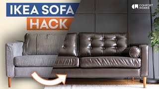 IKEA Sofa Hack  Leather Slipcover  Legs  Tufting Makeover [upl. by Yevette]