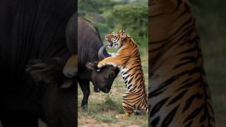 Tiger vs Bull Fight wildlife animals nature shorts viral tiger [upl. by Cointon]