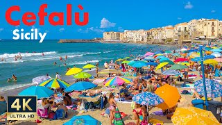 Cefalu Sicily Italy 🇮🇹 4K Beach Promenade Walking Tour 2022 [upl. by Hagep]