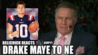 Bill Belichick reacts to the Patriots taking Drake Maye at No 3  Pat McAfee Draft Spectacular [upl. by Russi]