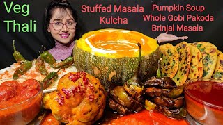 Eating Pumpkin Soup Whole Gobi Pakoda Stuffed Kulcha  Big Bites  Asmr Eating  Mukbang [upl. by Nayhr218]