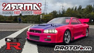 Arrma Infraction with Protoform Nissan R34 Skyline body [upl. by Htnicayh]