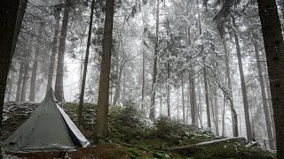 Hot tent winter solo overnighter  campfire breakfast in the snow [upl. by Adolpho]