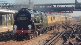 Clan Line 35028 speeding through Ashford with 67024 amp 1 long whistle from Dover Priory 241024 [upl. by Balfour]