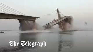 Suspension bridge in India collapses for the second time in a year [upl. by Airalednac]